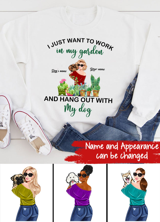 Garden tshirt, Funny Gardening t shirts, t shirt I just want to work in my garden, Gift For Gardeners, Plant Lovers, I just want to work in my garden and hang out with my dog