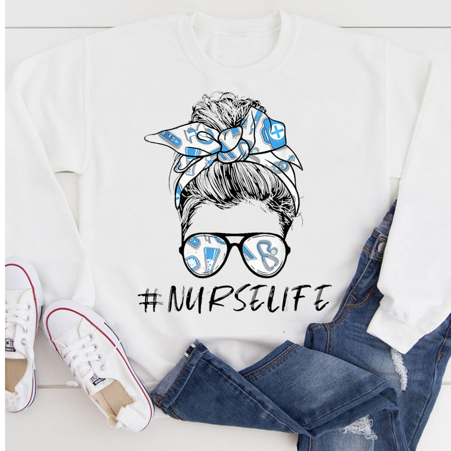 Nurse Shirt Messy Bun Nurse Life for Registered Nurse Tee Nurse's Day T-Shirt Nurses Week Gift