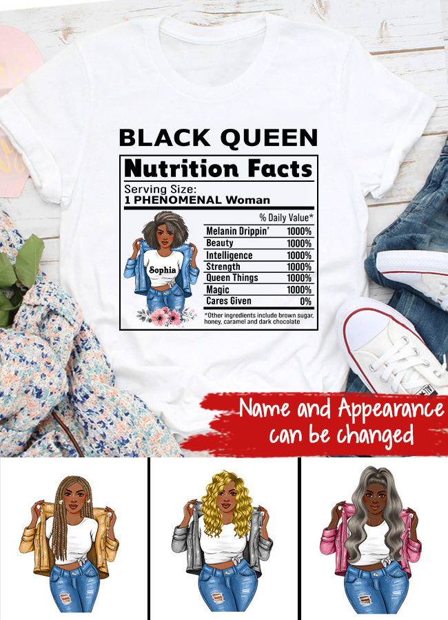 Black Queen Nutrition Facts - Personalized T Shirt- Birthday Gift For Sista, Black Woman