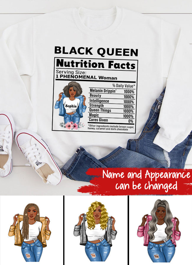 Black Queen Nutrition Facts - Personalized T Shirt- Birthday Gift For Sista, Black Woman
