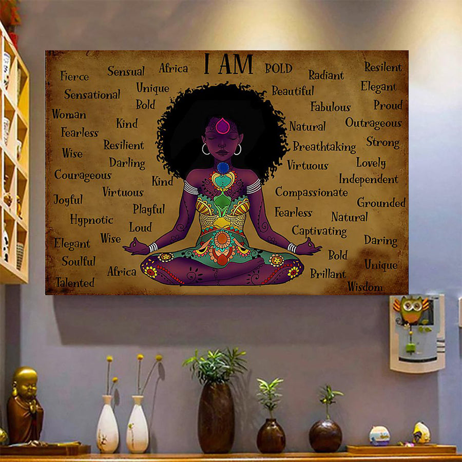 I Am Yoga Poster, Yoga Wall Art, Gift Yoga Decor, Gift For Black Women, Home Decor