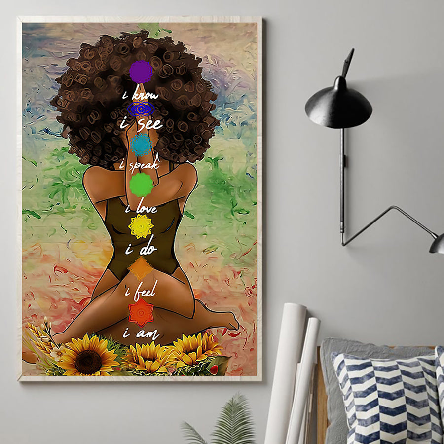 I know i see i speak i love i do i feel i am Yoga Poster, Black Girl Poster, Yoga Poses Poster, Yoga Wall Art, Gift for black women, home decor