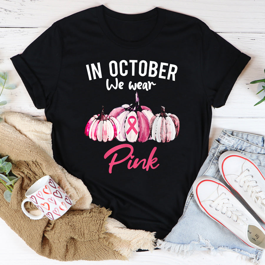 Breast Cancer Awareness Shirts In October We Wear Pink Pumpkin Breast Cancer Halloween T-Shirt