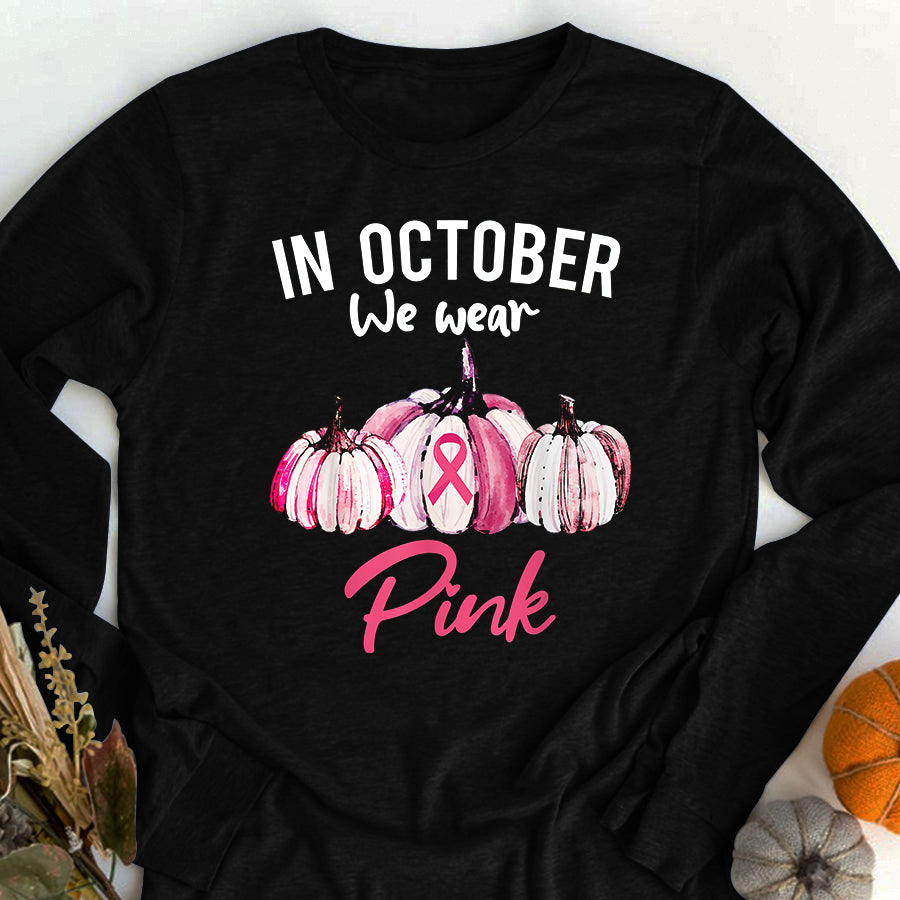 Breast Cancer Awareness Shirts In October We Wear Pink Pumpkin Breast Cancer Halloween T-Shirt