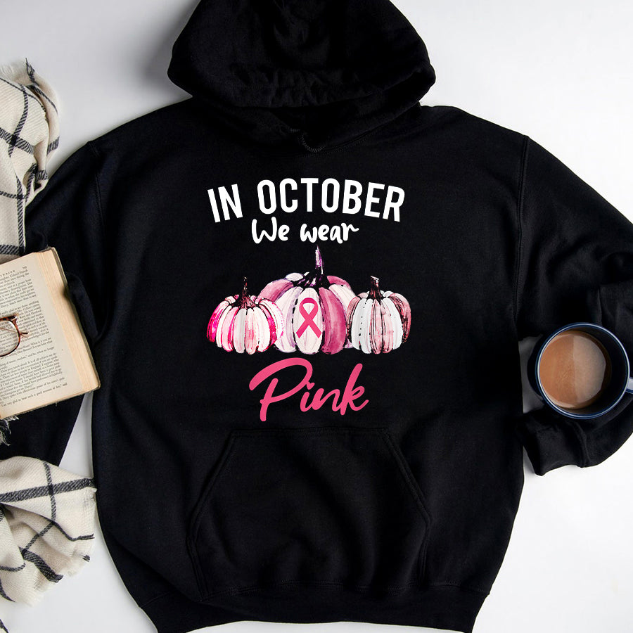 Breast Cancer Awareness Shirts In October We Wear Pink Pumpkin Breast Cancer Halloween T-Shirt