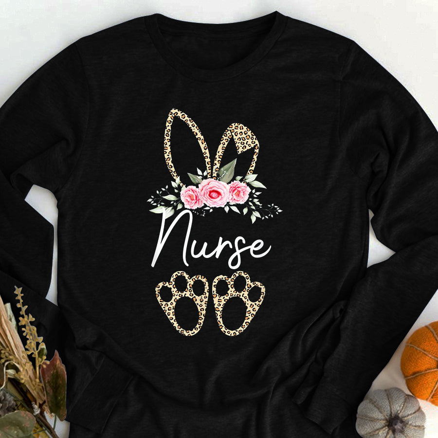 Easter Shirt Leopard Easter Bunny Nurse Happy Easter Day T-Shirt Funny Easter Gift For Girls and Women