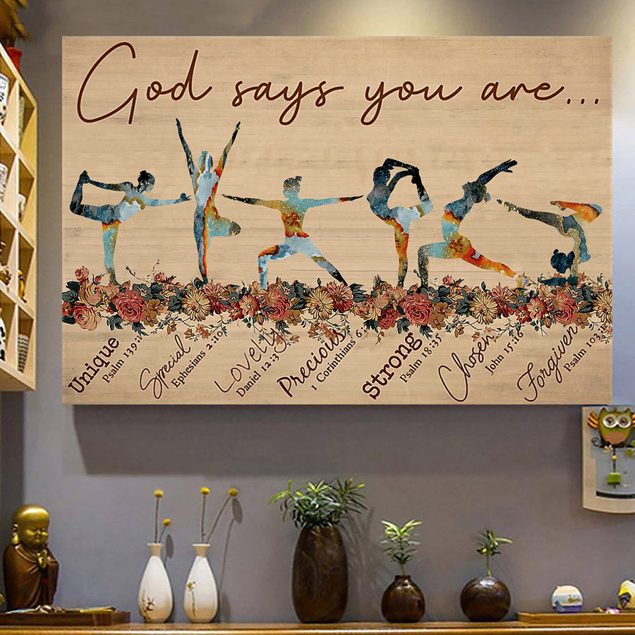 God says you are yoga poster, Yoga Wall Art, Gift Yoga Decor, Gift For Women, Home Decor